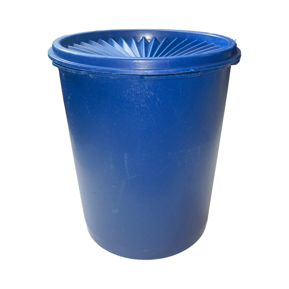 Vintage Tupperware Servalier Canister 809 Blue Sunburst Lid 810 Medallion - Picture 3 of 8